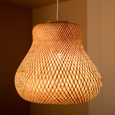 Asian Gourd Hanging Light Single Light Handwoven Bamboo Outdoor Pendant Light for Patio