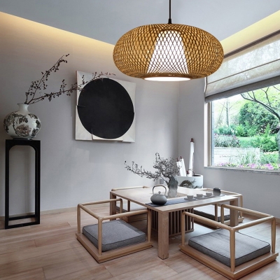 Asian Handwoven Hanging Ceiling Light Bamboo Shade Indoor Pendant Light for Resturant, 12