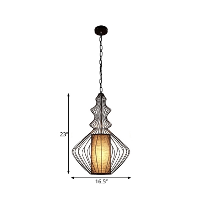 Black 1 Light Pendant Lighting Fixture Traditional Metal Oval/Gourd/Lantern Hanging Ceiling Light for Dining Room