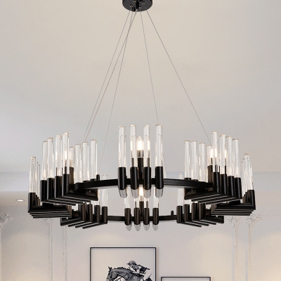 Black Circular Chandelier Lamp Contemporary 6/8 Lights Iron Ceiling Light Fixture with Crystal Tubes