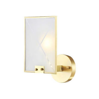 Colonial Rectangle Wall Light 1 Head White Glass Wall Sconce Lighting in Brass for Bedroom