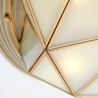 Cream Glass Octagonal Ceiling Lighting Colonial 6 Heads Living Room Flush Mount Fixture in Brass