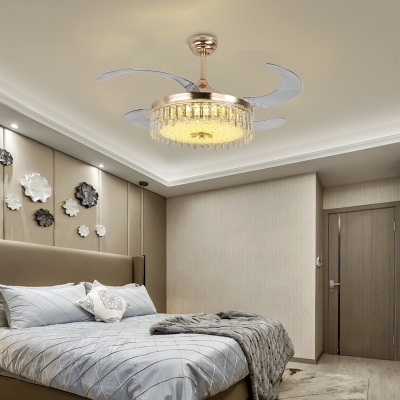 Crystal Drum Ceiling Fan Light Contemporary Gold Led Flush Mount with Remote Control/Wall Control for Bedroom