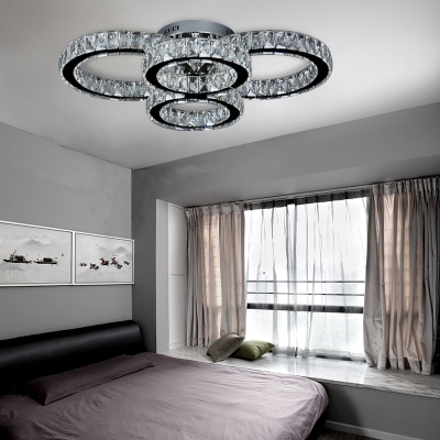 Crystal Ring Flush Mount Contemporary LED Chrome Flush Ceiling Light for Living Room in White/Warm Light
