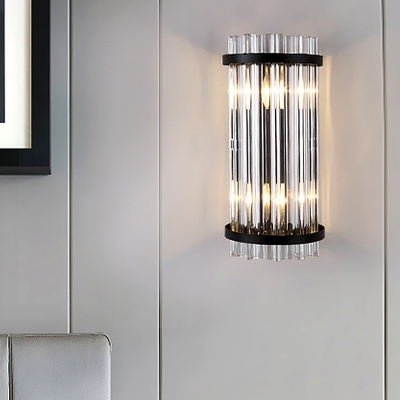 Cylinder Three Side Crystal Rod Wall Lamp Postmodern 2 Heads Black/Gold Sconce Light Fixture