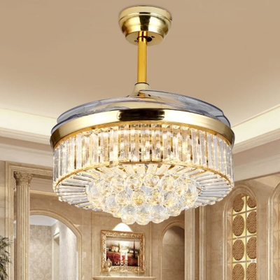 Drum Crystal Ceiling Fan Light Modernism Led Gold Semi Flush Light