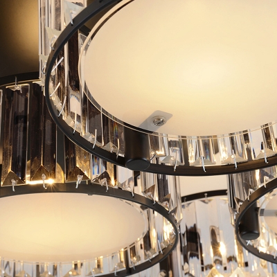 Drum Living Room Flushmount Light Contemporary Crystal 3/5/6 Lights Black Ceiling Lighting