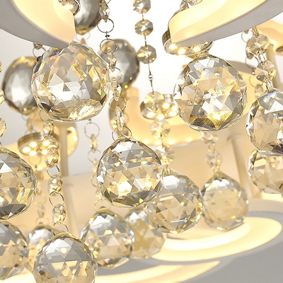 Floral Crystal Semi Flush Lamp Modernist LED White Flushmount Lighting in White/Warm Light