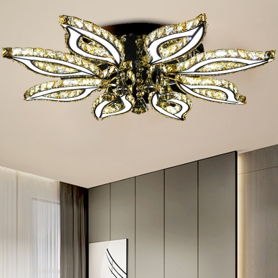 Floral Flush Mount Contemporary Crystal LED Chrome Ceiling Light Fixture with Acrylic Diffuser in Warm/White/Natural Light