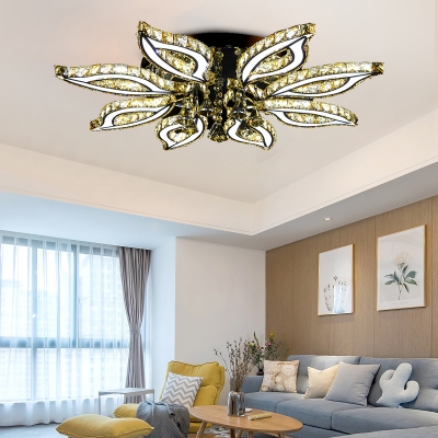 Floral Flush Mount Contemporary Crystal LED Chrome Ceiling Light Fixture with Acrylic Diffuser in Warm/White/Natural Light