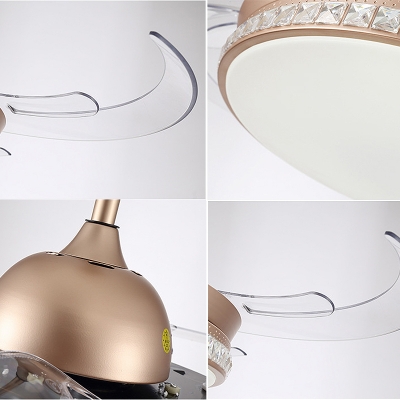 Gold Finish Round Ceiling Fan Light Minimalist Acrylic 8-Blade LED Semi Flush Lamp