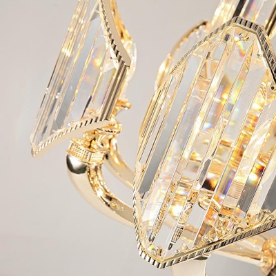 Gold Radial Hanging Lamp Kit Simple Style 6 Heads Crystal Block Chandelier Light