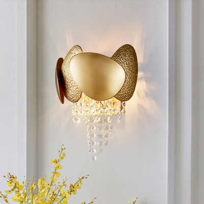 Golden Egg Shaped Wall Lighting Modernist 2 Lights Metal Sconce Light with Clear Crystal Draping