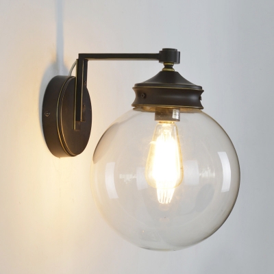 Industrial Global Sconce Light Glass and Metal 1 Bulb Wall Light Fixture in Matte Black Finish