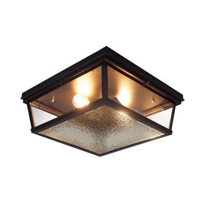 Industrial Squared Ceiling Lamp with Metal Frame Black 2 Lights Corridor Flush Mount Light