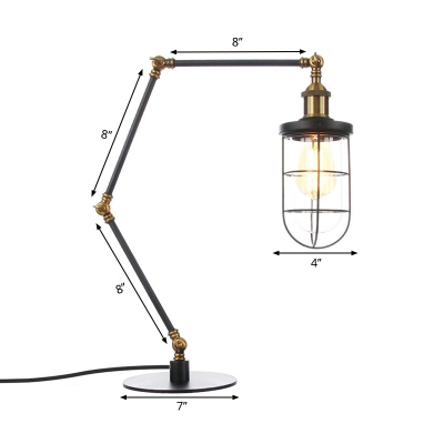 Nautical Style Caged Table Lighting Metallic 1 Head Bedroom Table Lamp in Black/Brass Finish