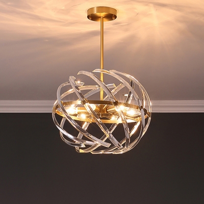 Orbit Curved Crystal Rod Chandelier Light Postmodern 6 Heads Gold Hanging Ceiling Light