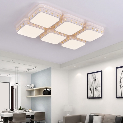 Rectangle Clear Crystal Glass Ceiling Light Fixture Simple White LED Flush Light in 3 Color/White/Warm Light