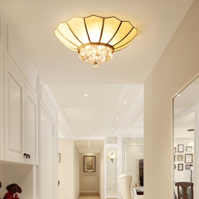 Ribbed Glass Flared Ceiling Flush Mount Contemporary 4/6-Light White Flushmount Lighting with Crystal Finia