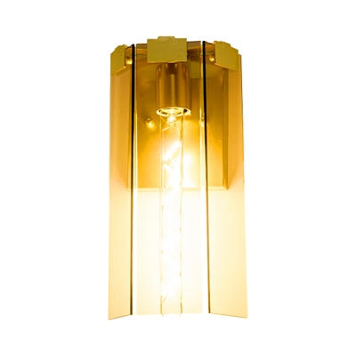 Tempered Glass Faceted Wall Sconce Modern Single Bulb Tan/Gray and Blue Wall Mounted Light