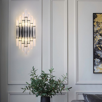 Tubular Wall Lamp Contemporary Style Clear Crystal 2 Bulbs Living Room Sconce Light Fixture in Chrome