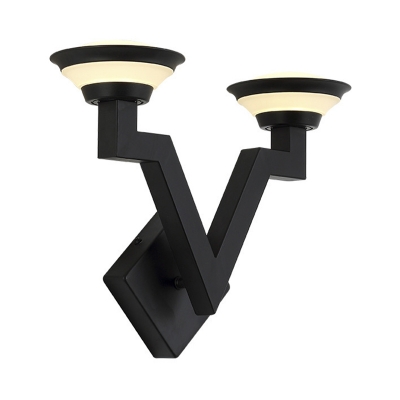 V Shaped Metal Sconce Light Country 2 Lights Bedroom Wall Lighting Fixture in Black