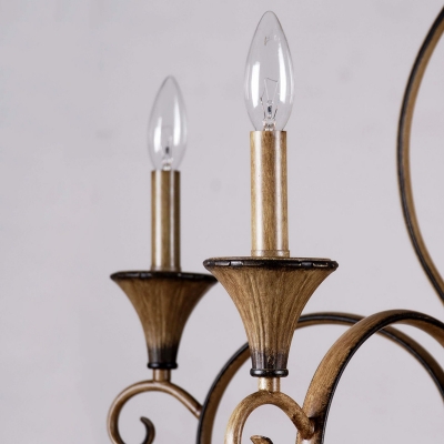 Vintage Candle Hanging Lamp 5 Lights Metal Chandelier Lighting in Wood for Living Room