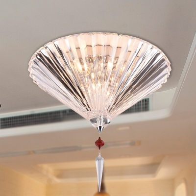 3/4 Lights Corridor Flush Mount Light Minimal Clear Ceiling Lamp with Cone Crystal Shade