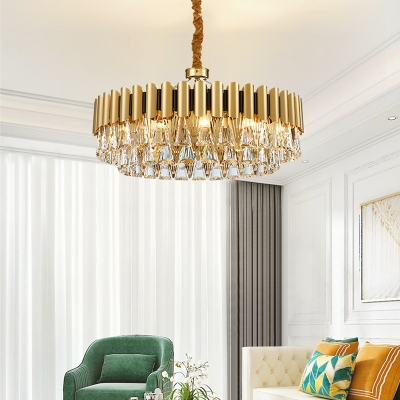 8/12-Light Living Room Chandelier Lamp Simple Gold Hanging Lamp Kit with Conical Crystal Shade