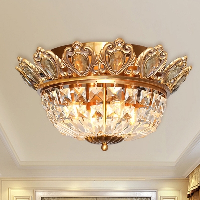 

Basket Flush Light Fixture Crystal Block 4 Heads Gold Ceiling Mounted Light for Living Room, HL577208