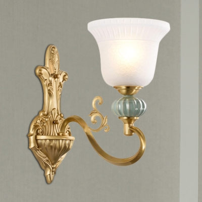 Bell Bedroom Wall Light Fixture Classic Style Opal Glass and Metal 1/2-Light Gold Wall Lighting with Ceramic Deco