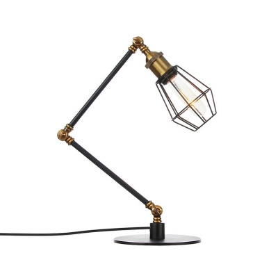Black/Brass Finish Wire Frame Table Lighting Industrial Style 1 Head Metallic Table Lamp with Adjustable Arm