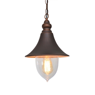 Black/Bronze/Gold Flared Hanging Light Country Style 1 Light Pendant Lighting with Clear Plastic Shade