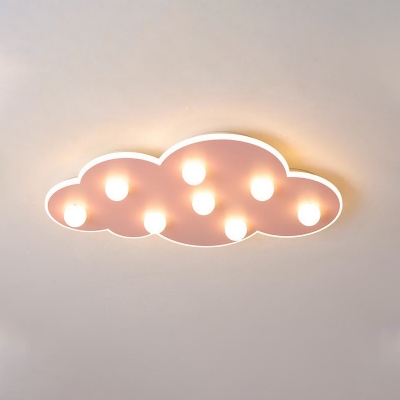Blue/Pink/White Cloud Flush Ceiling Light Macaron Metal 8-Led Ceiling Mounted Light for Kids Bedroom