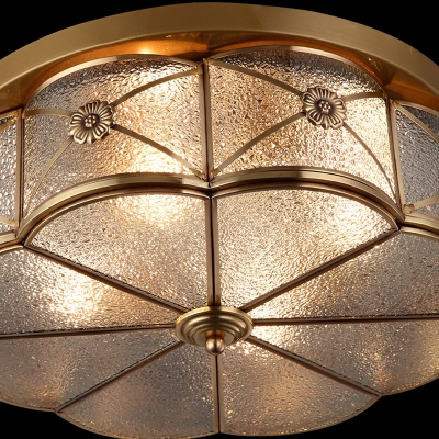 Brass 3/4 Heads Flush Mount Lamp Colonialism Bubble Glass Scalloped Ceiling Fixture for Living Room, 14