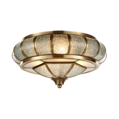Brass 3/4 Lights Flush Mount Fixture Colonialism Curved Seedy Glass Oval Ceiling Mounted Light for Living Room