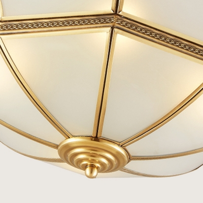 Brass Bowl Flush Mount Lighting Fixture Colonialist Opal Glass 3/4 Bulbs Bedroom Ceiling Chandelier, 14