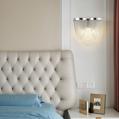 Chrome Tassel Wall Sconce Light Contemporary 2 Lights Aluminum Wall Mount Light for Bedroom