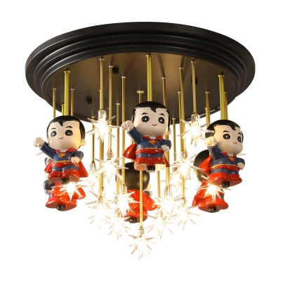 Clear Glass Star Flush Ceiling Light Kids 5/6 Lights Red Flush Mount Lighting with/without Remote Control