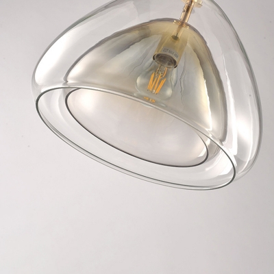 Double Glass Shade Tapered Pendant Lamp Contemporary 1 Light Champagne Hanging Light Fixture, 12