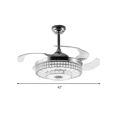 Drum Semi-Flush Mount Modernism Clear Crystal Glass LED Gold/Silver Ceiling Fan Lamp for Living Room, Wall/Remote Control/Frequency Conversion