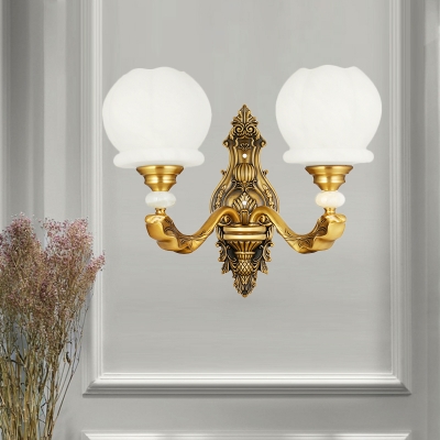 Global Shade Indoor Wall Sconce Light Traditional Style Ivory Glass 1/2-Light Brass Finish Wall Lighting
