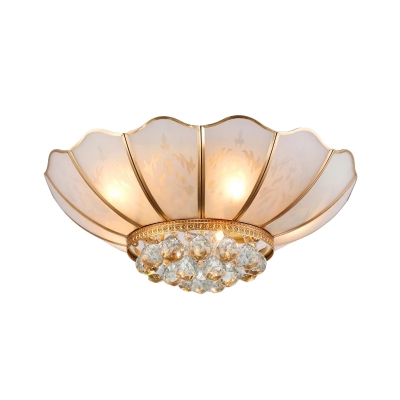 Gold Flared Flush Lamp Traditional 6 Lights Beveled Glass Shade Ceiling Light with Crystal Accent
