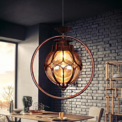 Industrial Global/Ring Hanging Light Cognac Glass Shade Kitchen Pendant Lighting with 23.5