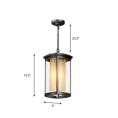 Industrial Rectangle Hanging Ceiling Light Double Glass Shade 1 Light Outdoor Pendant Light for Courtyard