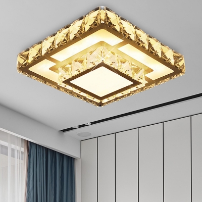 LED Bedroom Ceiling Light Fixture Simple White Flush Mount with Square Crystal Shade in Warm/White Light,Recessed/Surface Mounted