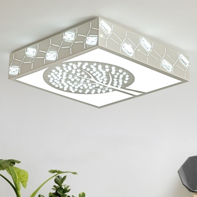 LED Tree Flush Mount Lamp Simple White Crystal Ceiling Mounted Fixture for Living Room in Warm/White/3 Color Light