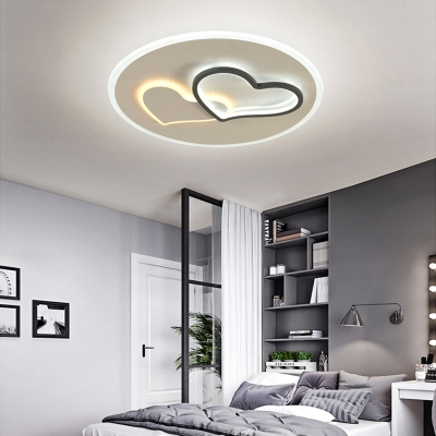 Loving Heart Iron LED Ceiling Light Romantic Contemporary Black and White Flush Lamp