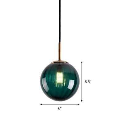 Macaron Sphere Pendant Light Kit Amber/Green/Red Glass 1 Head Bedroom Hanging Lamp Kit