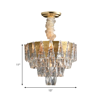 Metallic Triangle Chandelier Modern 7-Light Gold Hanging Ceiling Light with Crystal Icicles